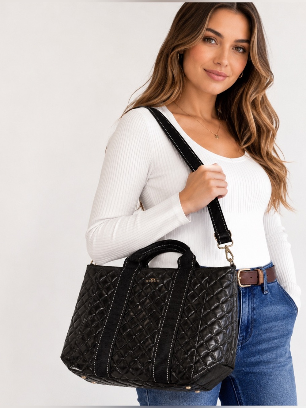 Scout ‘On the Clock’ Quilted Black Tote Bag with Detachable Strap